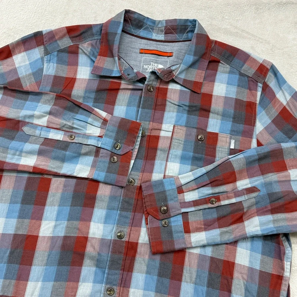 The North Face Button Down Shirt Men XL Blue Plaid Long Sleeve Hiking Gorpcore